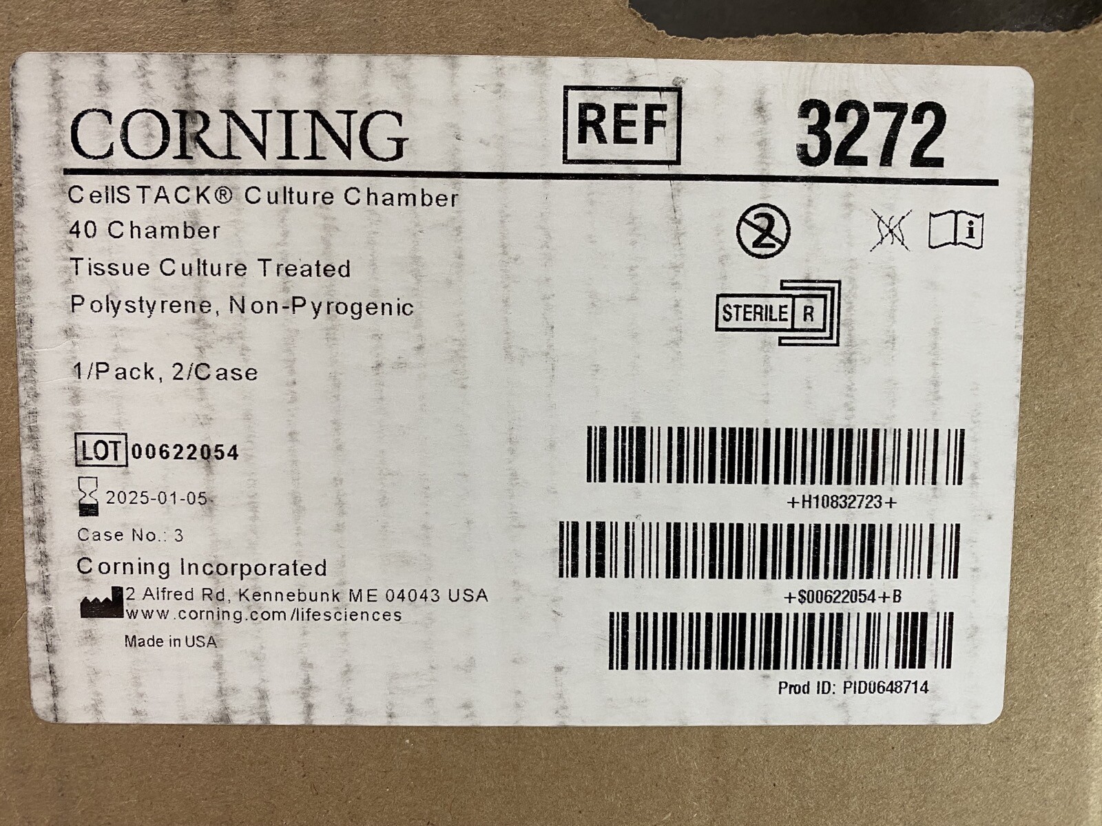 CORNING Polystyrene CellSTACK Culture 40 Chamber w/ Vent Caps 3272 (2/cs)