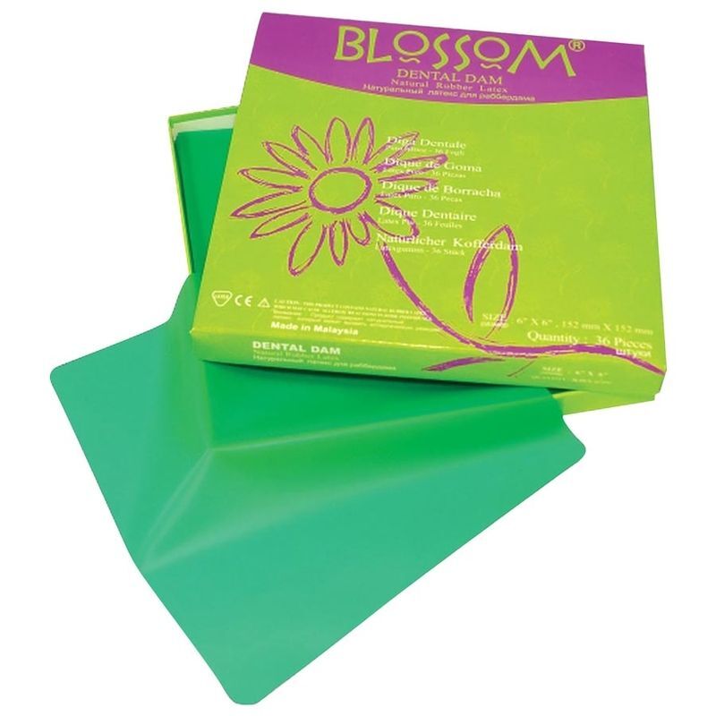 Blossom 6″ x 6″ Medium, Green Latex Dental Dam 36/Bx. Mint Flavored