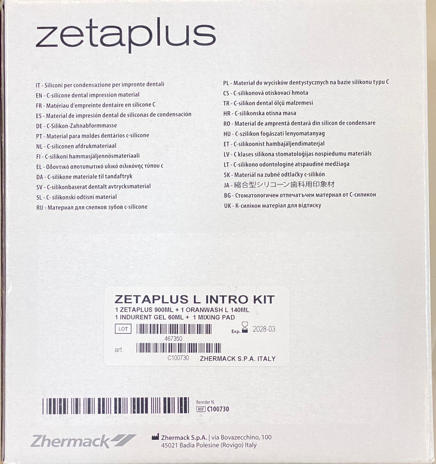 Zhermack Zeta Plus Putty Full Kit 900ml Putty + 140ml Oranwash+60ml Catalyst Gel
