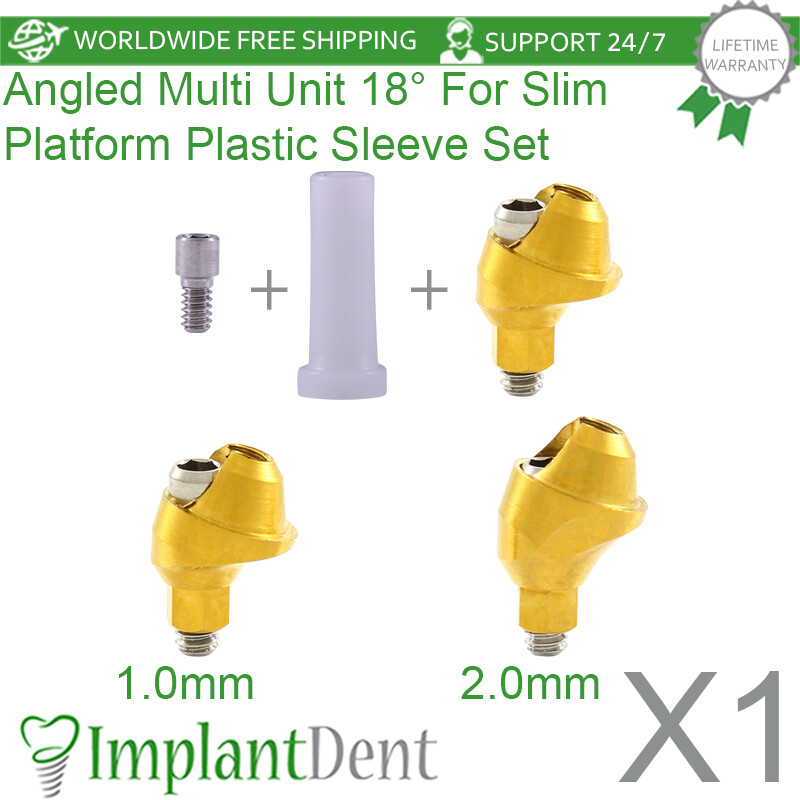 Set Of Angled Multi Unit Prosthetic 18° For Slim Platform 3.0mm+Plastic Sleeve