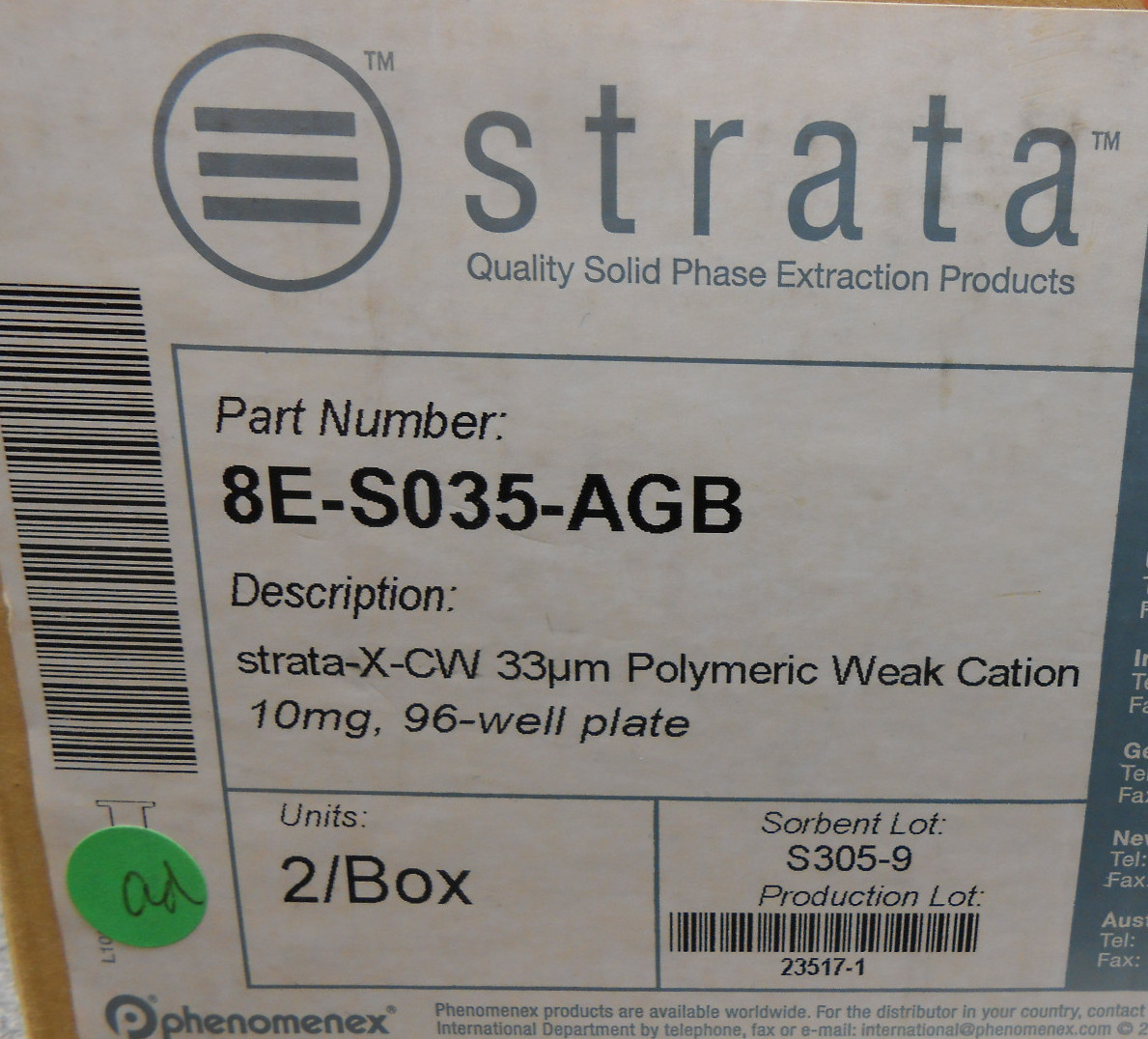 2 PHENOMENEX STRATA-X-CW 33µm POLYMERIC WEAK CATION 10mg, 96-WELL PLATE 8E-S035-