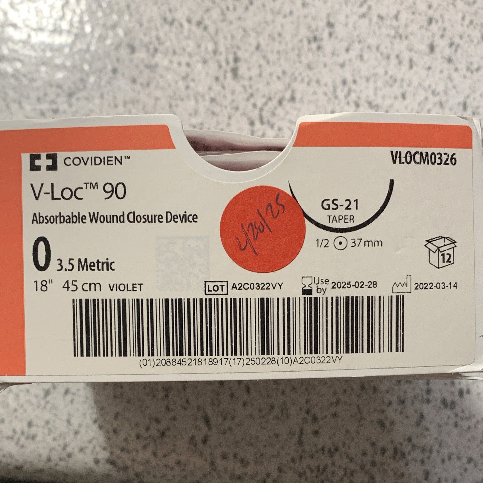 Covidien V-Loc 90 Absorbable Wound Closure Device 0 18in Gen Surg VLOCM0326