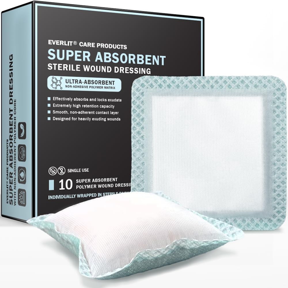 EVERLIT Super Absorbent Dressing for Wound Care | Nonstick 4" x