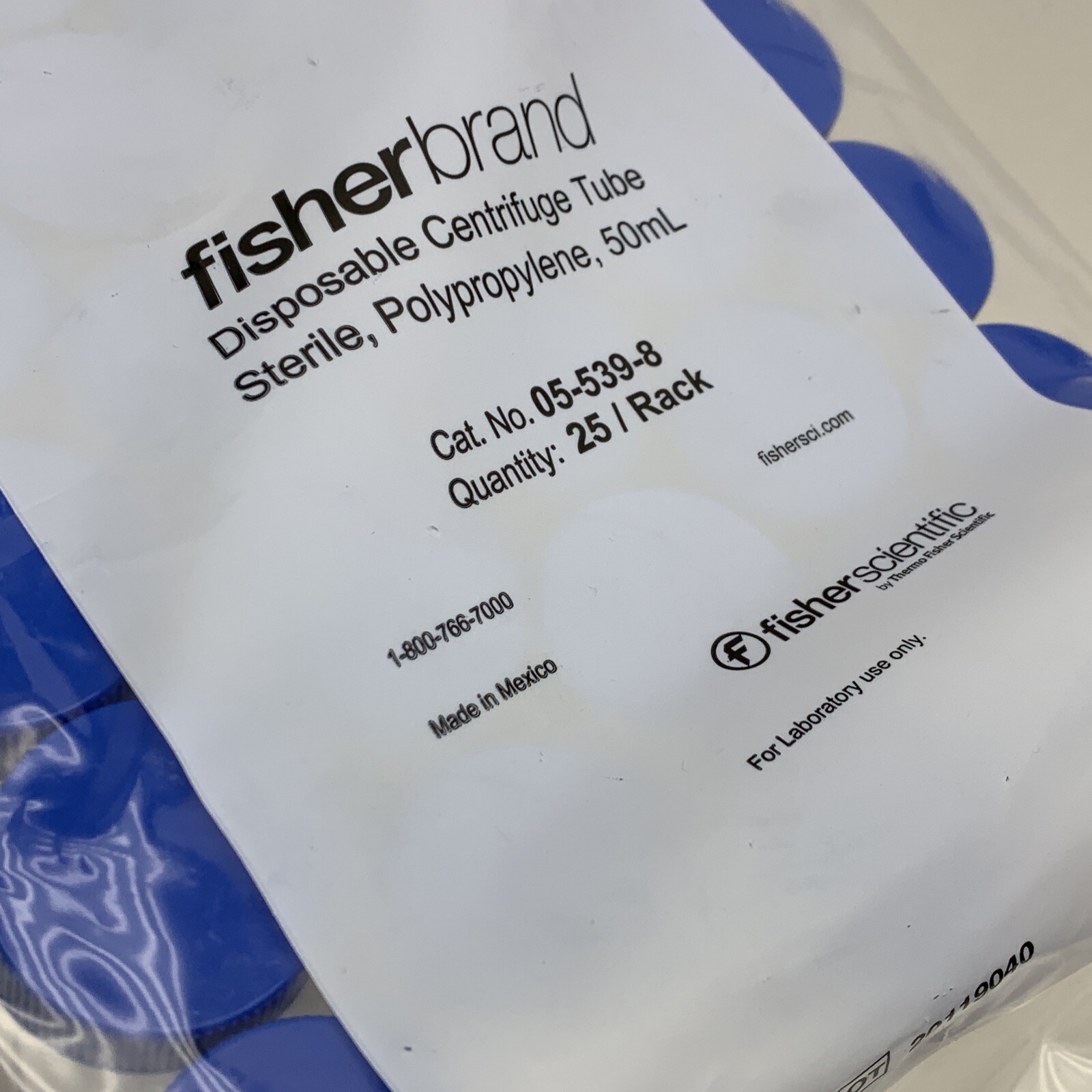 (25-Pack) Fisher Scientific 05-539-8 Sterile PP Disposable Centrifuge Tube 50mL