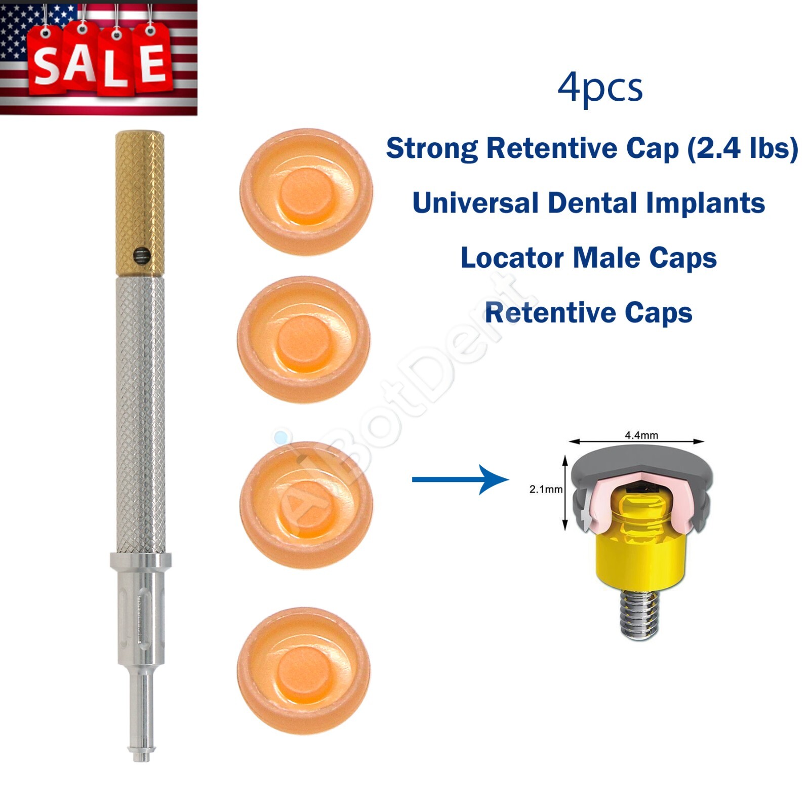 US Dental Overdenture Implant Retention Cap Abutment Metal Housing Kit Xtra-Soft