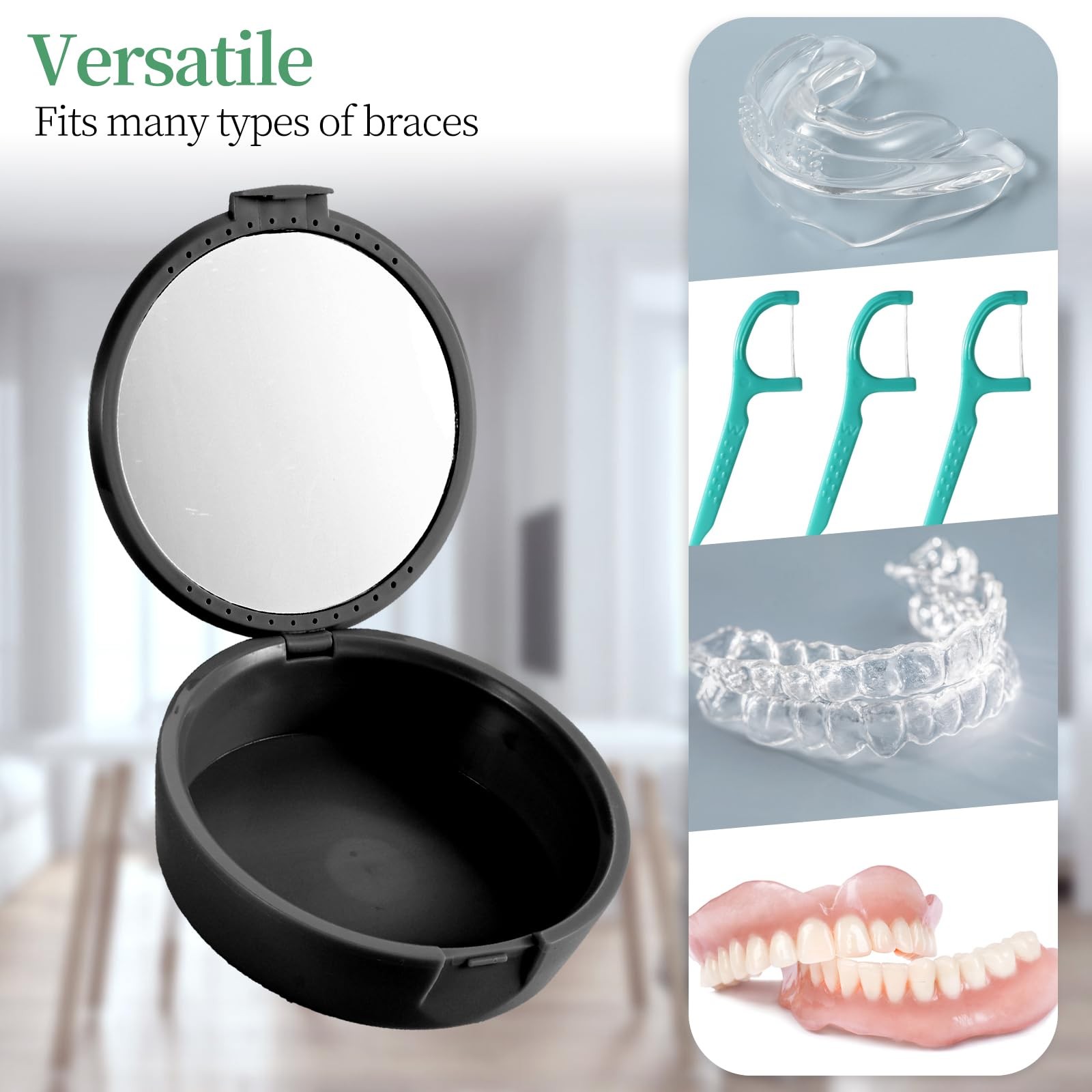 TIHYWR Retainer Case, Denture & Mouth 3.5 x x 1.2 inches, Black Skull