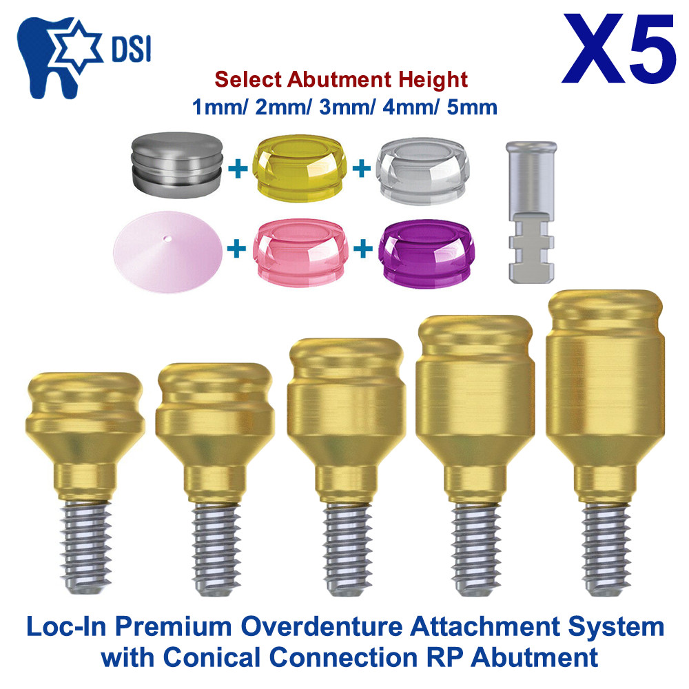 5x Prosthetic KIt Conical Straight Loc In Attachment RP Abutment 4 Caps Analog