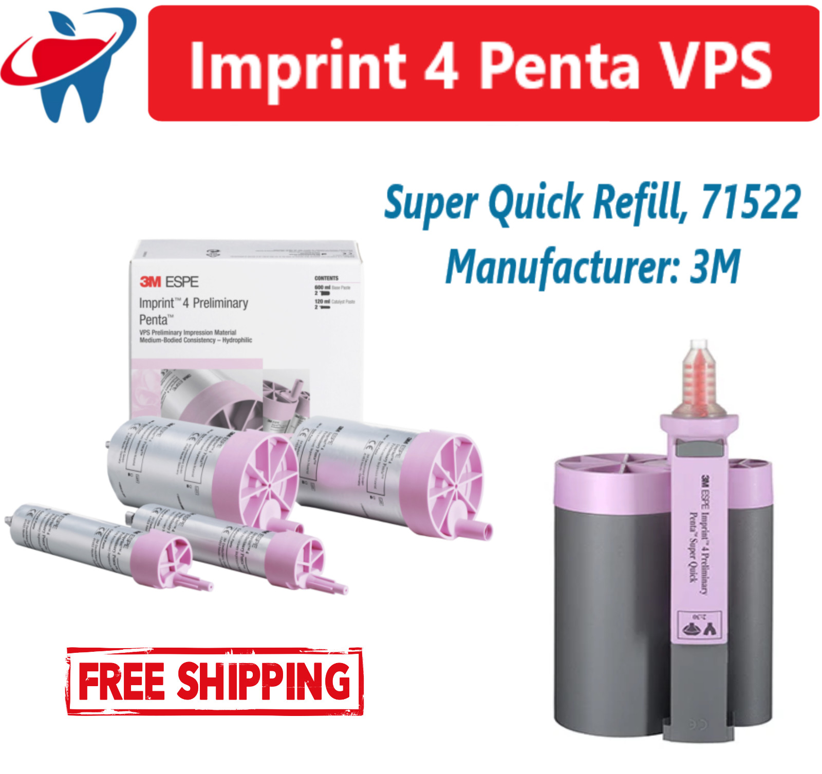 Dental 4 Preliminary Penta VPS Impression Material Super Quick or Regular Set