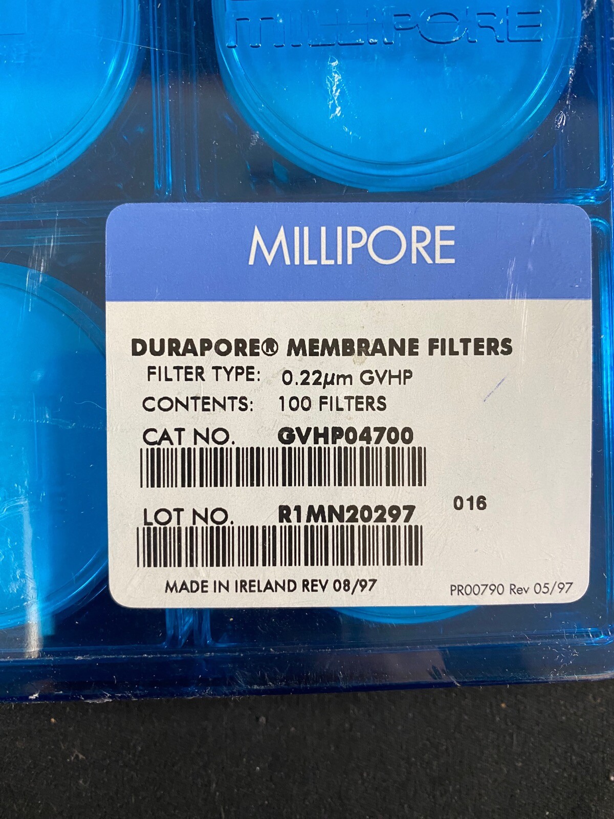 MILLIPORE Durapore PVDF Membrane Filter 0.22μm Pore Size GVHP GVHP04700 (100/cs)