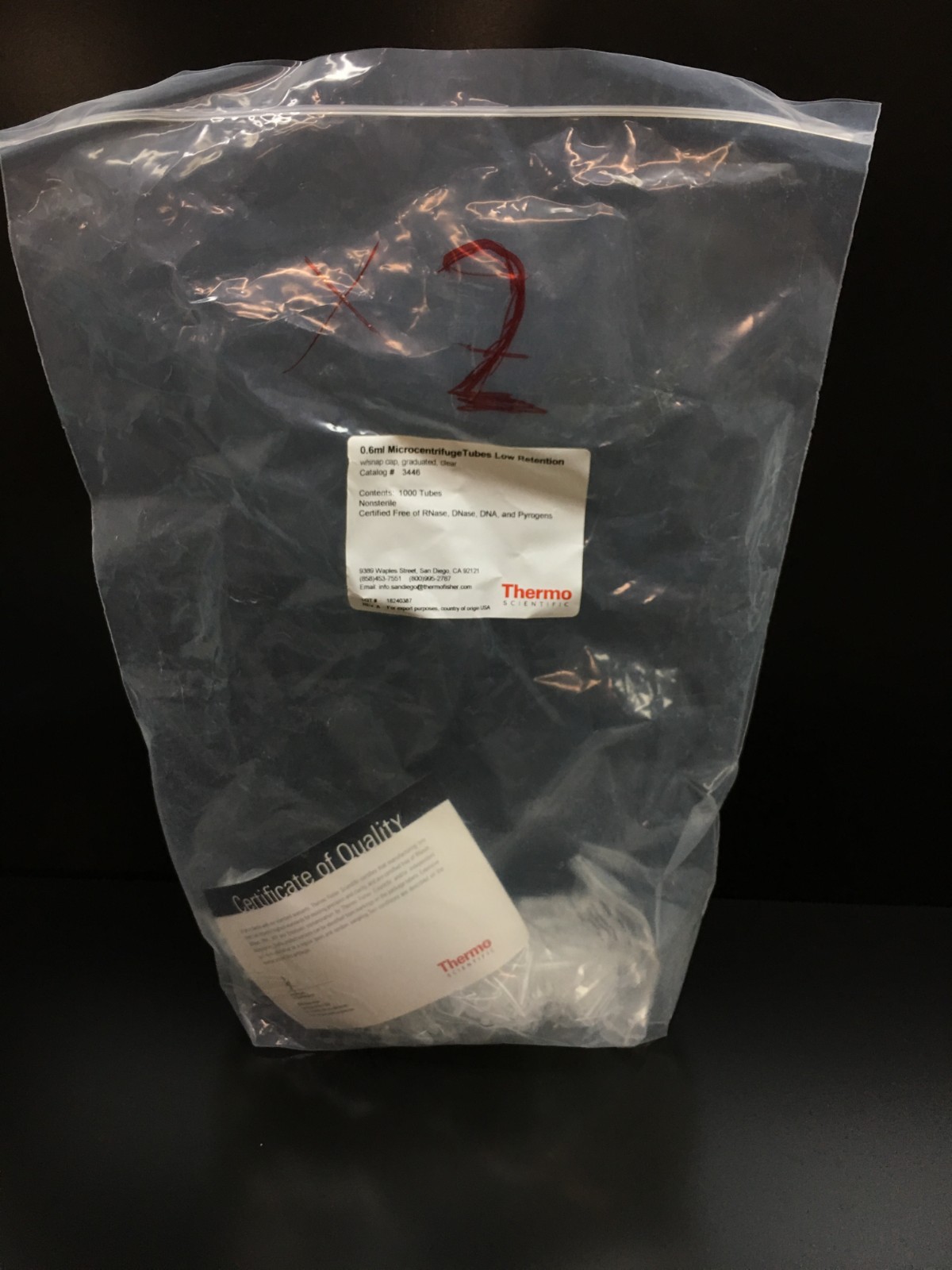 Thermo Scientific Cat No 3446 MCF Tubes Low Retention 0.6mL Lot 200 Tubes
