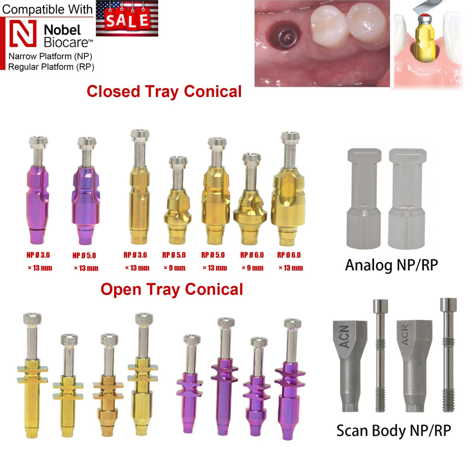 USA Stock Nobel Biocare Active Open/closed Impression Copings Tray Lab Analog