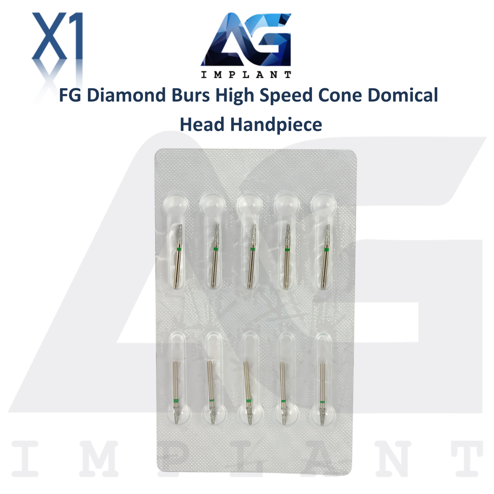 Dental FG Diamond 10 Burs High Speed Cone Domical Head Handpiece Stainless Steel