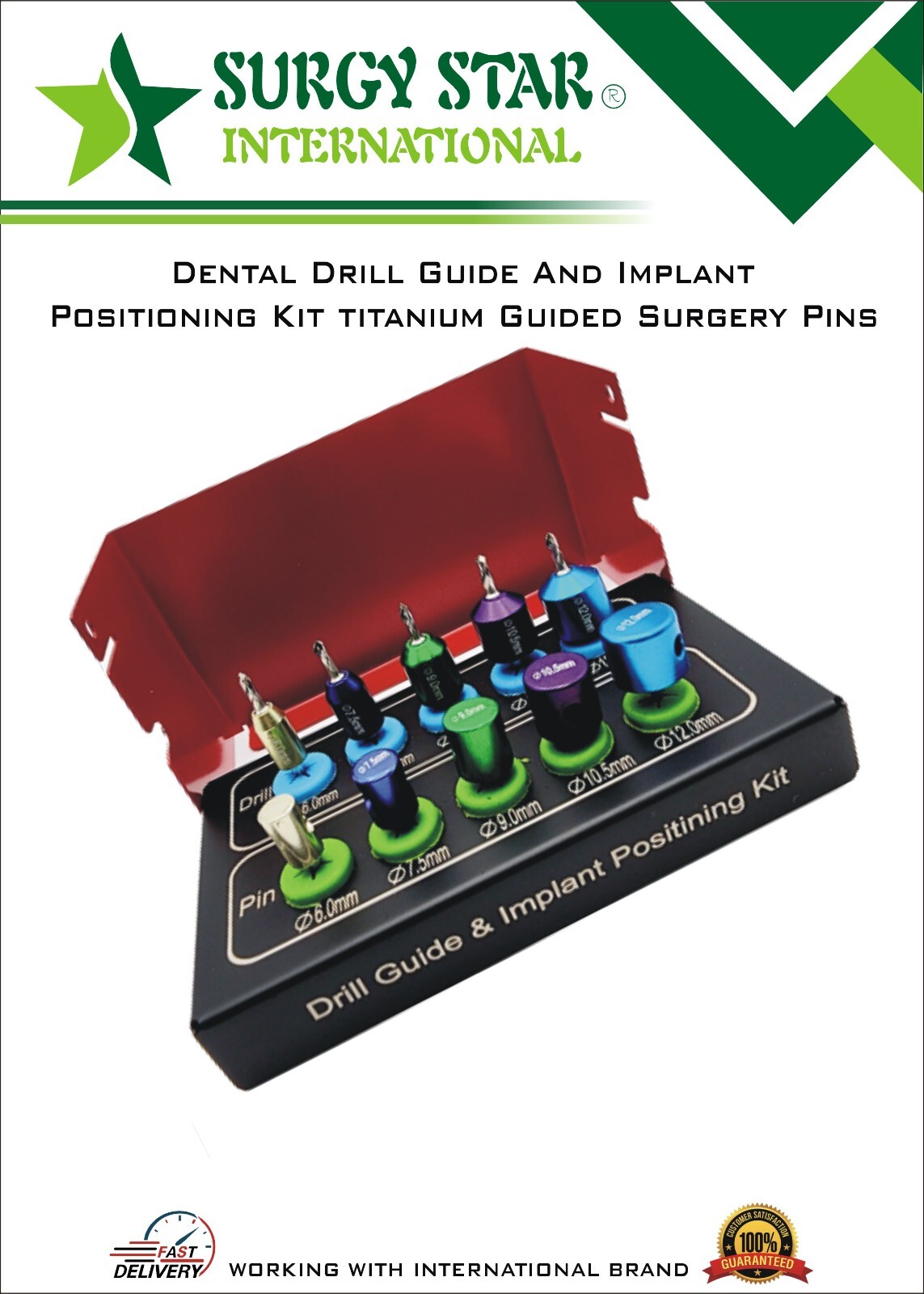 Drill Implants Guide Kit & Positioning Kit Titanium 10 Pcs with Bit Holder