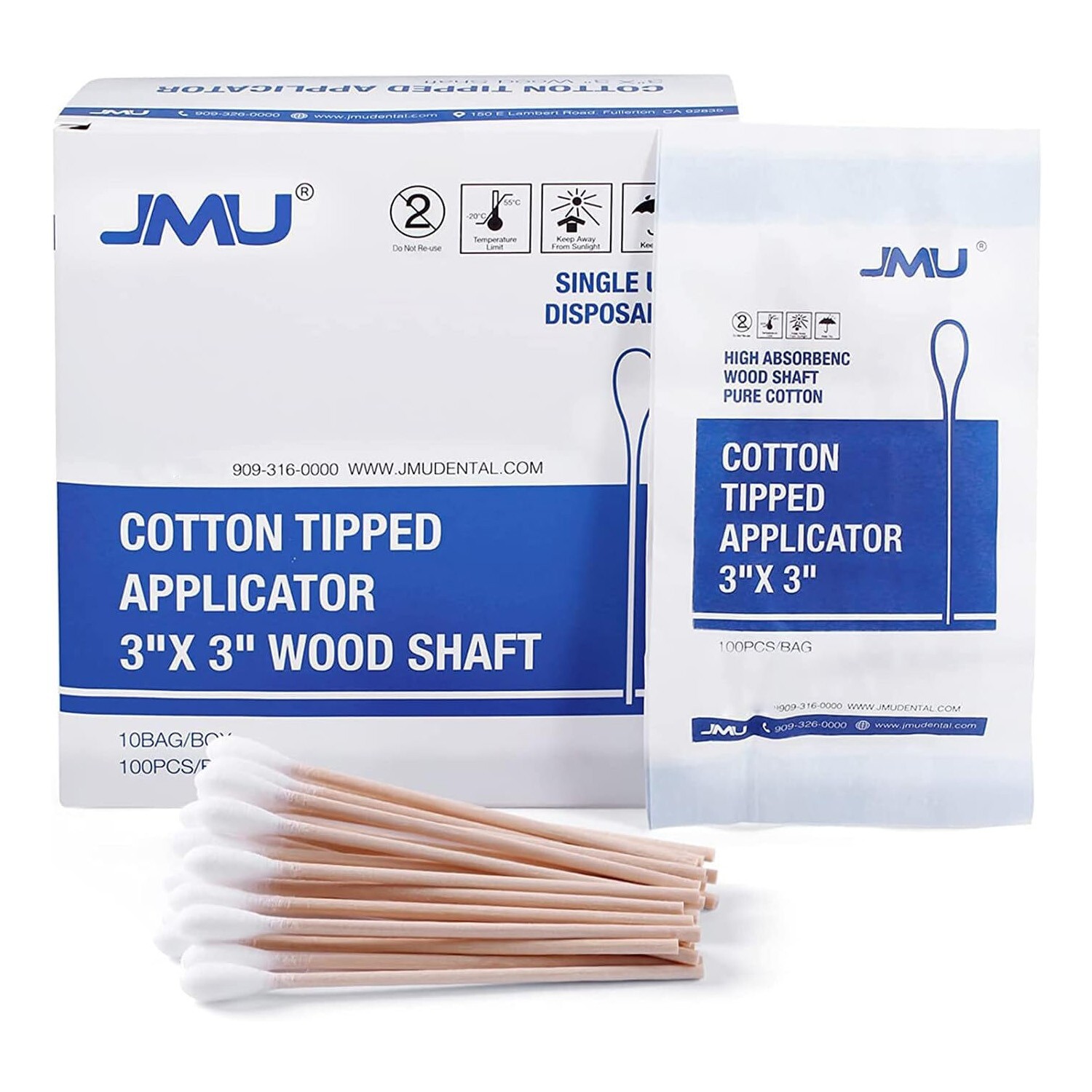 Case of 10000, Medical Cotton Swabs 3″ Cotton Tipped Applicators Non-sterile