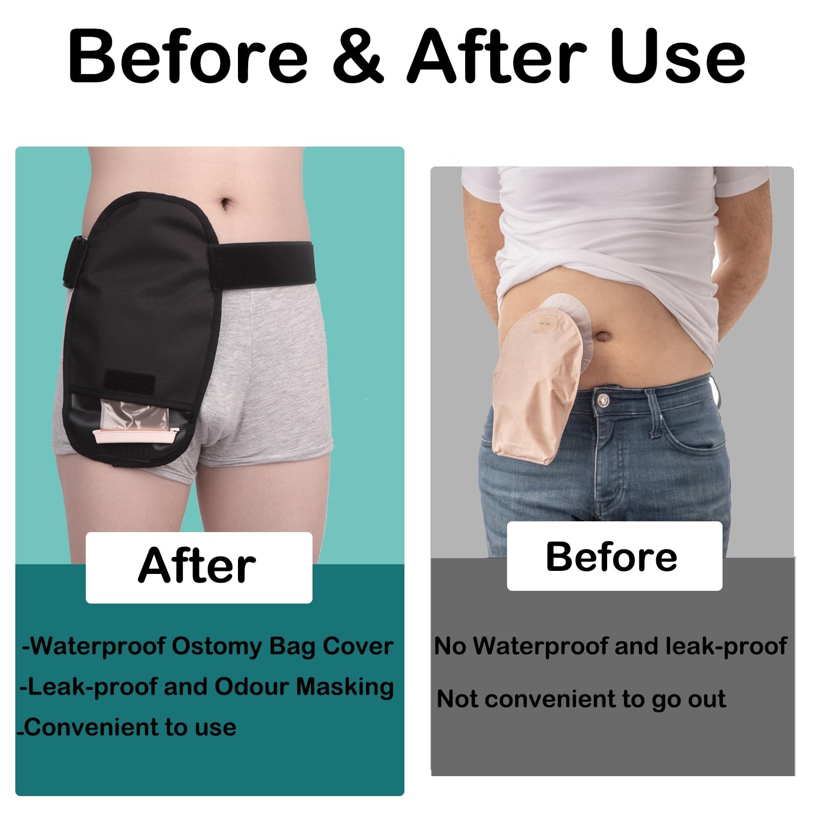 Waterproof Ostomy Bag Cover Belt Adjustable Universal Stoma Pouch Black