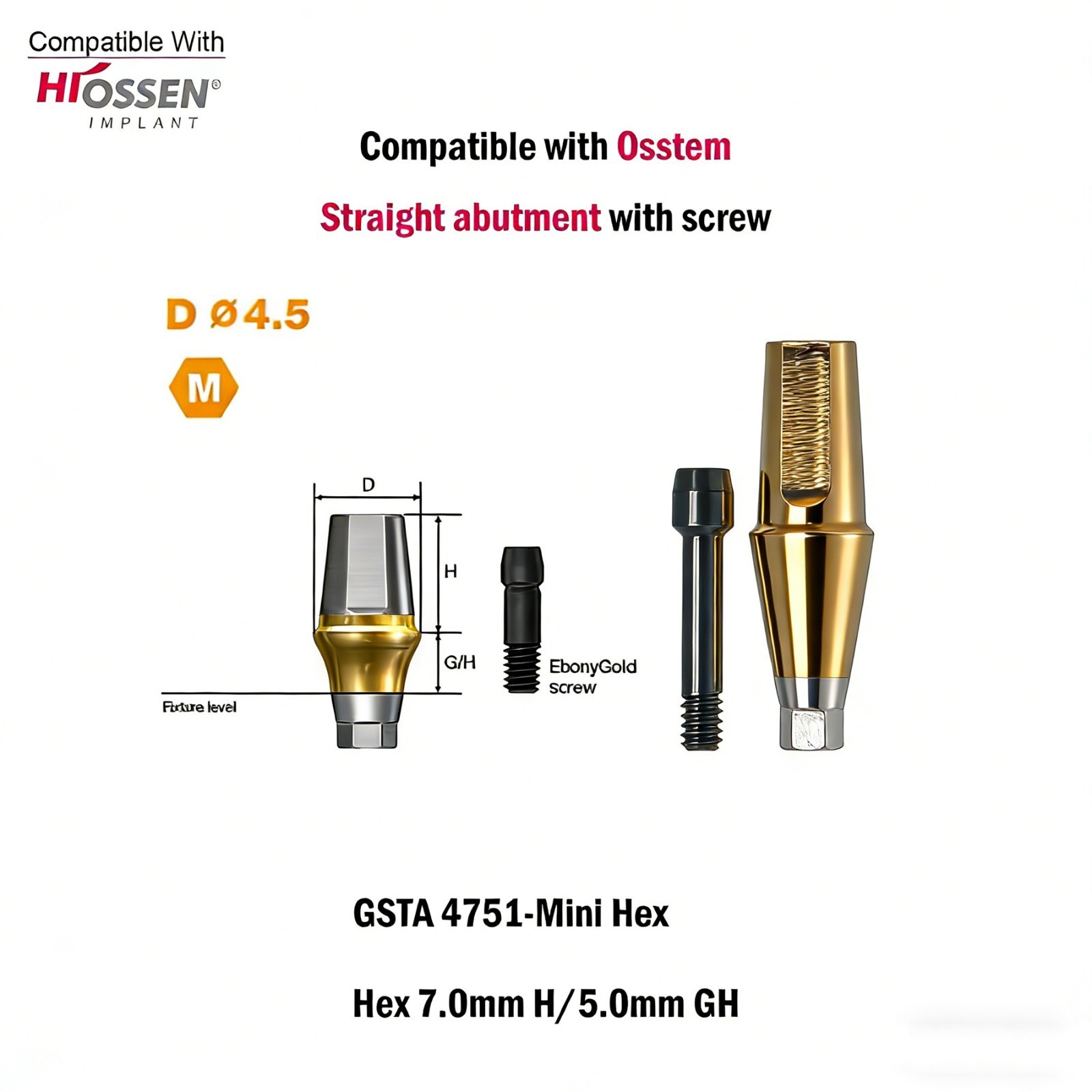 1pc Dental Titanium Straight Abutment Ti Cemented Abutment for Osstem Hiossen TS