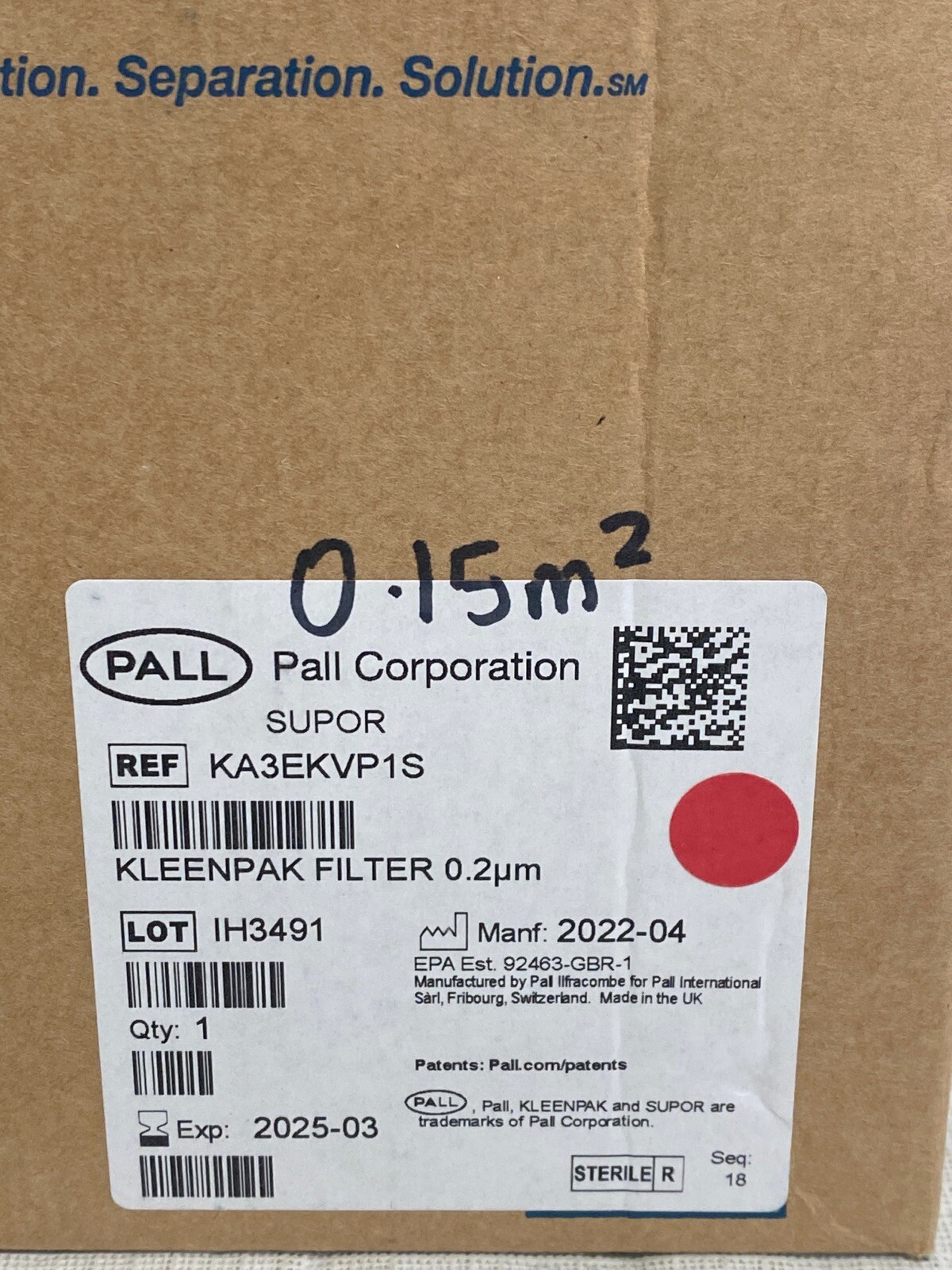 PALL Pharma Kleenpak Capsule w/ Supor EKV Membrane 0.2um PES 1500cm2 KA3EKVP1S