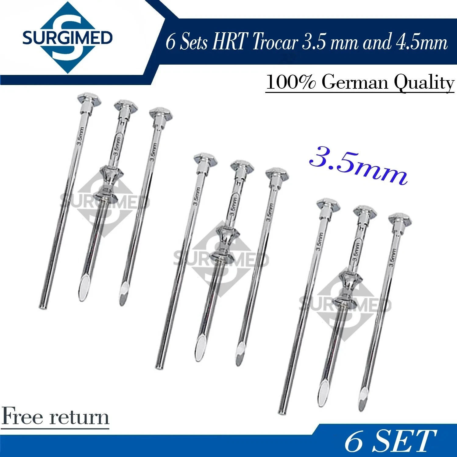 HRT Trocar 3.5 mm and 4.5mm Hormone Replacement Pellet Insertion Kit 6 Set