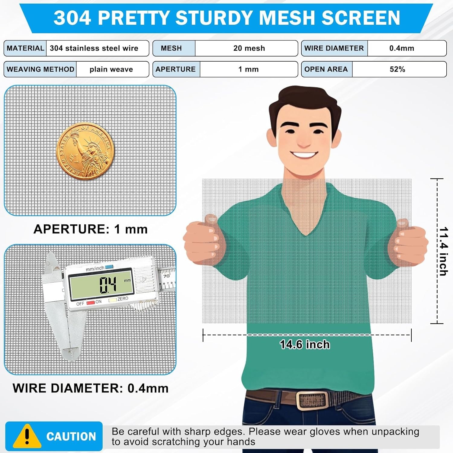 Versatile 14.6” x 11.4” 304 Stainless Steel Mesh – Easy Cut, Heat Resistant