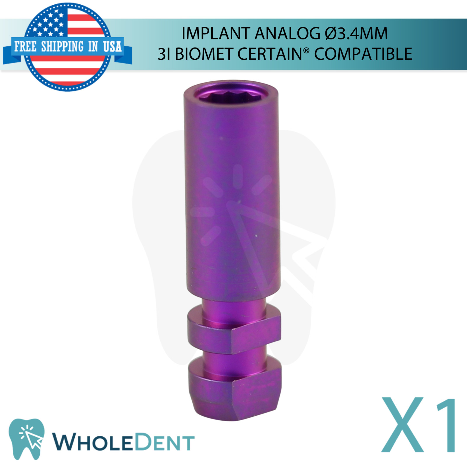 1x Dental Fixture Analog Ø3.4mm 3i Biomet Certain® Compatible Platform Lab