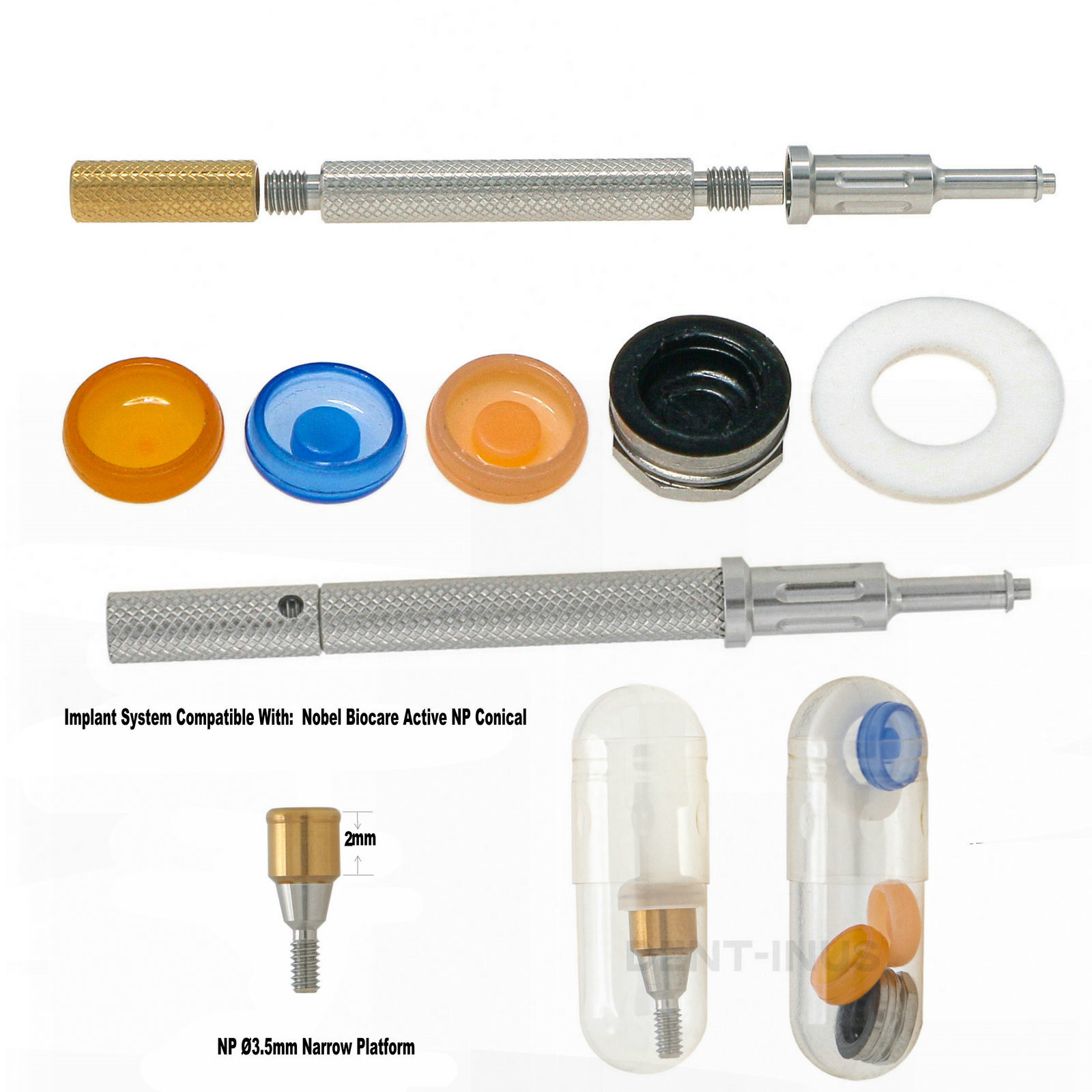 Dental 2mm Attachment Abutments&Overdenture Male Caps Kits Tool for Nobel Active