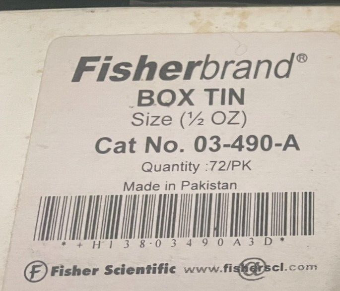 Fisher Scientific Fisherbrand Box Tin Catalog Number 03-490-A,Size ½ OZ, 4 Boxes
