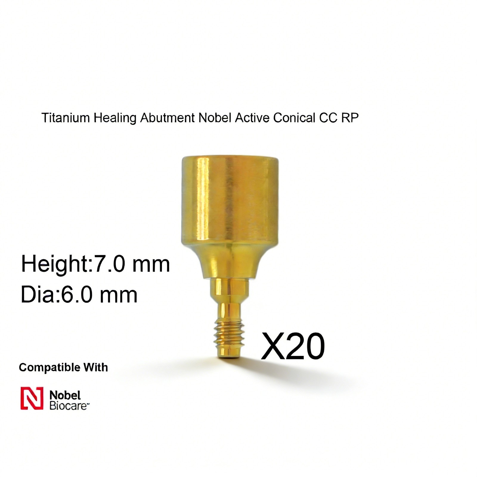 20Pcs Dental Nobel Biocare Healing Abutment Cap Ø3.6/5/6 Conical NP/RP H3/5/7mm