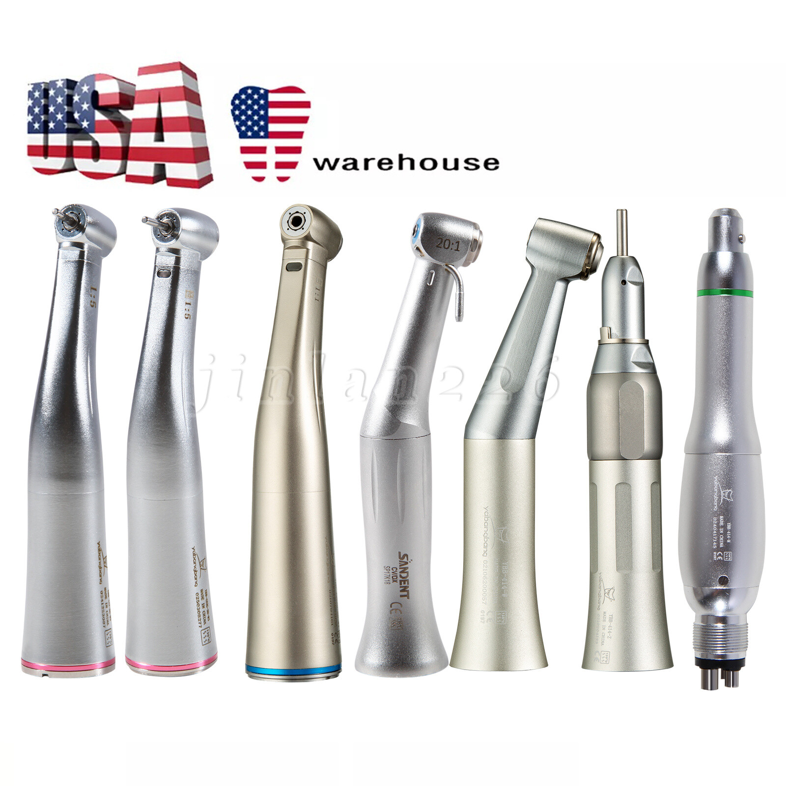Dental 1:5/1:1/20:1 LED (Fiber Optic)Handpiece /Prophy Handpiece Air Motor 4Hole