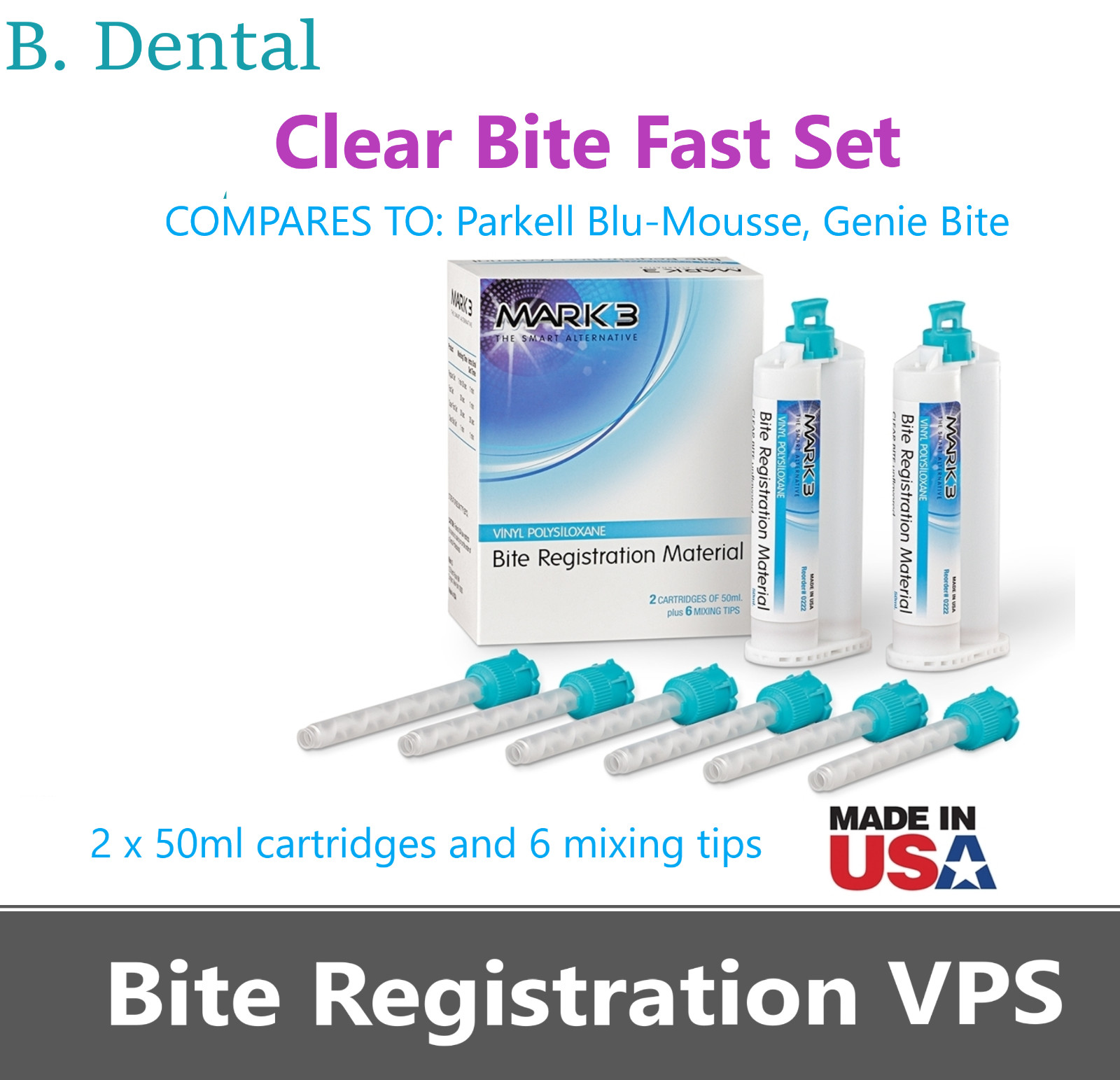 Dental VPS Bite Registration Material FAST SET, REGULAR Set 4 x 50ml Cartridges