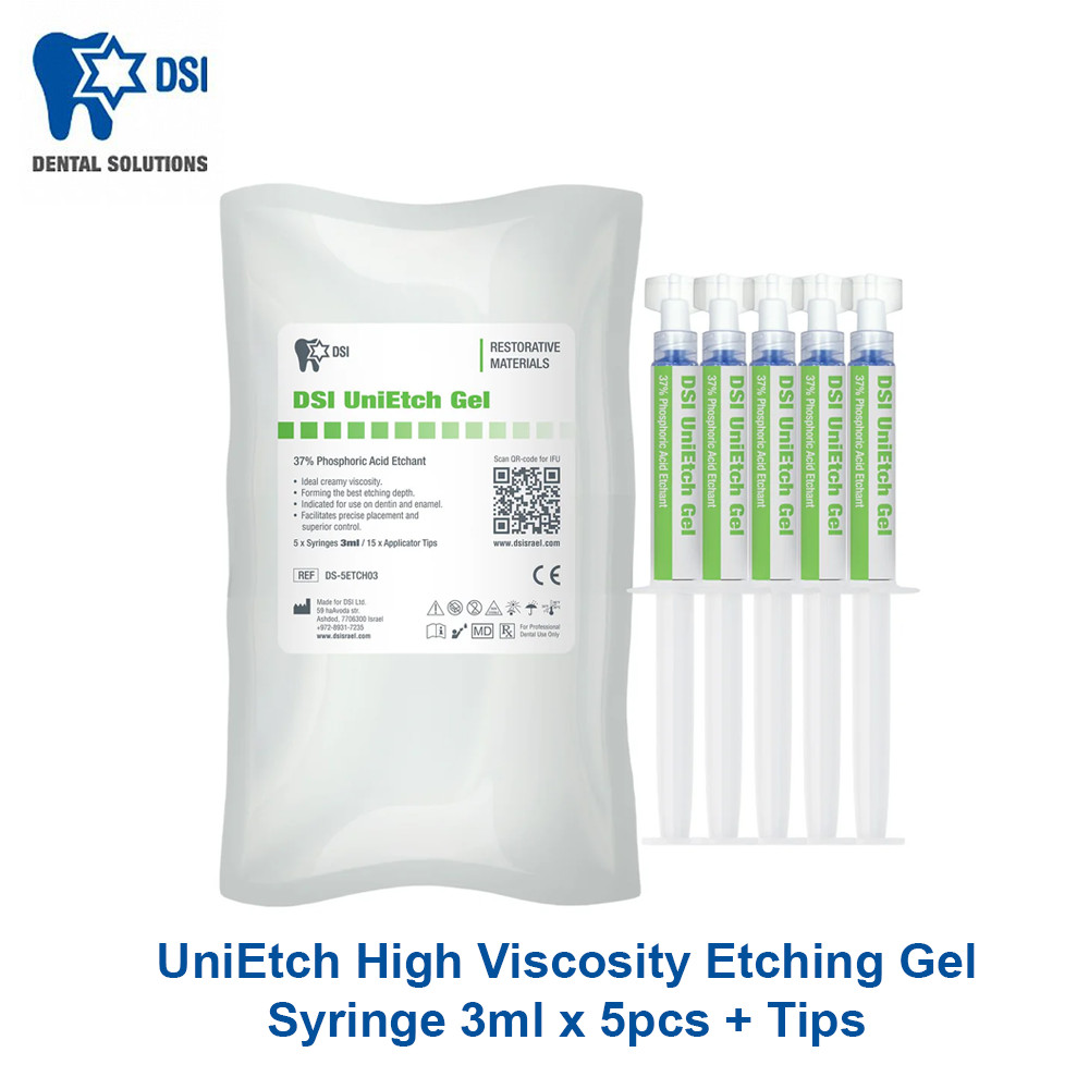 Dental DSI UniEtch Etching Gel 37% Syringe 3ml x 5pcs Dentin Conditioner