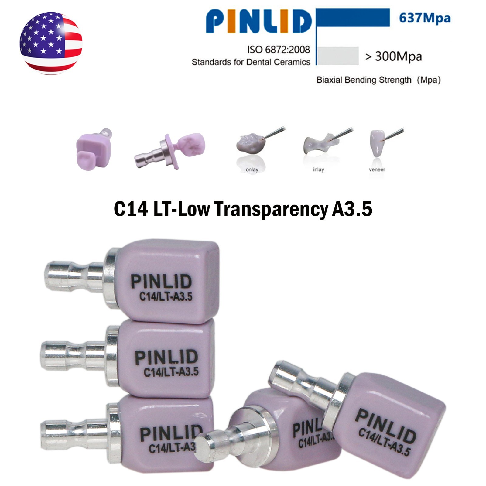 US C14 Dental Glass Ceramic Blocks LT Lithium Disilicate CAD/CAM CEREC 5Pcs/Box