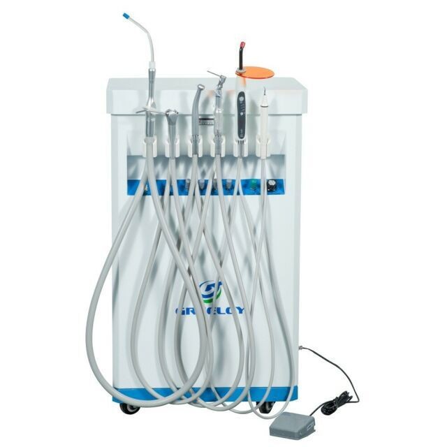 Greeloy Dental Mobile Cart Unit +Compressor+Strong Suction + Scaler+Curing Light