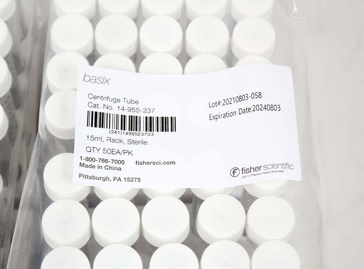 Fisher Scientific 14-955-237 15mL Sterile Conical Centrifuge Tubes, 500pcs