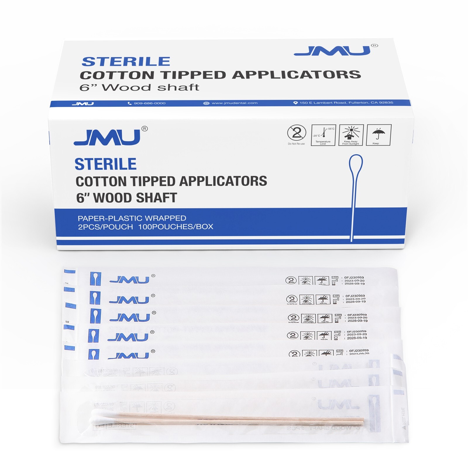 200Pcs JMU 6 Inch Sterile Cotton Tipped Applicators Long Medical Cotton Swabs