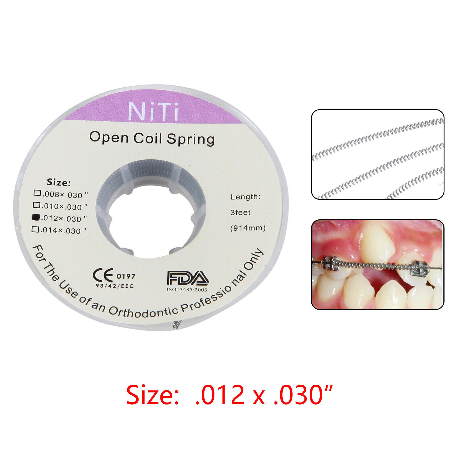 Dental Orthodontic Niti Open Coil Spring Spool Dia. 012 *030 ” inch 914mm 3 Feet