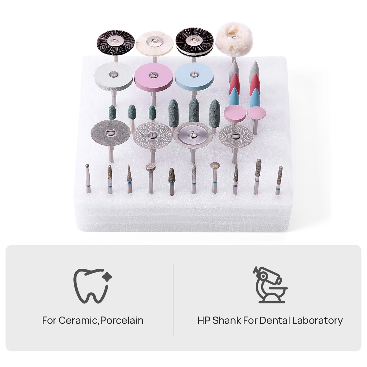 Dental Diamond Burs Polishing Brushes HP Polishers Stone Silicon Wheel Discs Kit