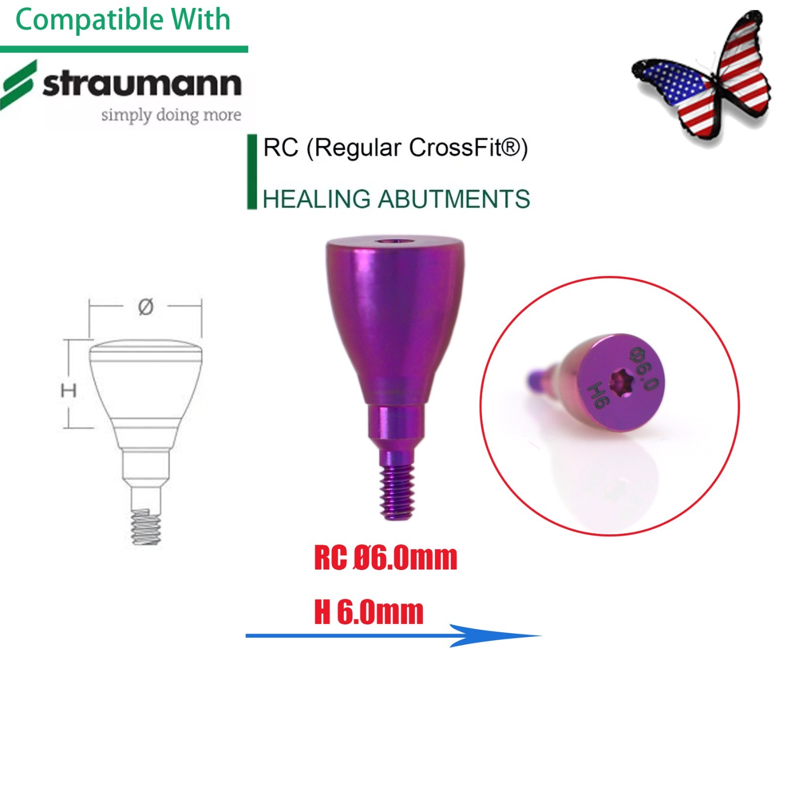 US Fit Straumann ITI RC Healing Abutment & Closure Cap Titanium Regular Platform