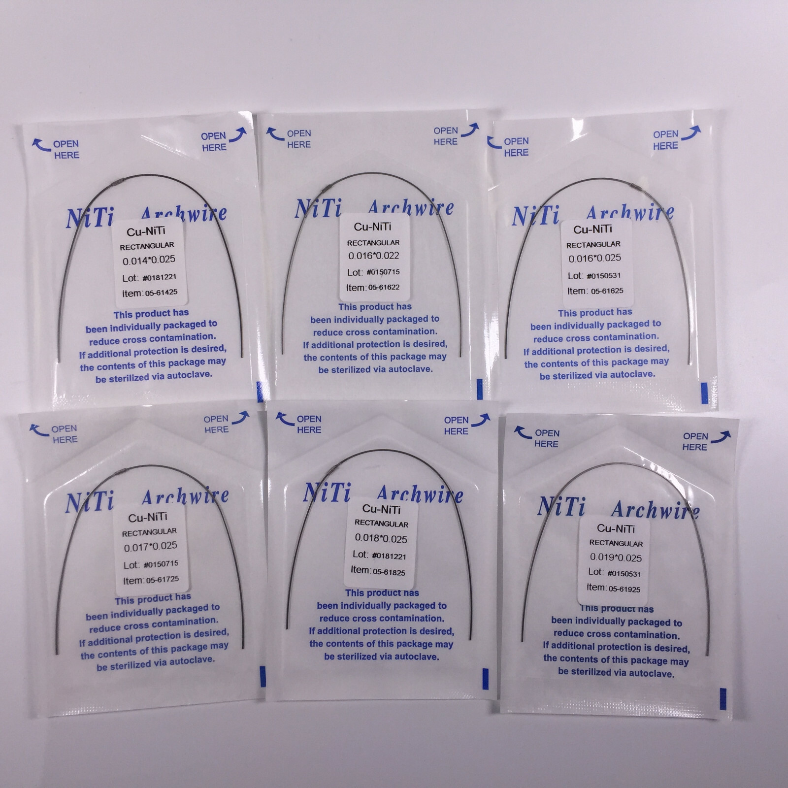 Dental Copper Cu-Niti Rectangular Arch Wires & Stops DAMON Type 1622 1725 1825