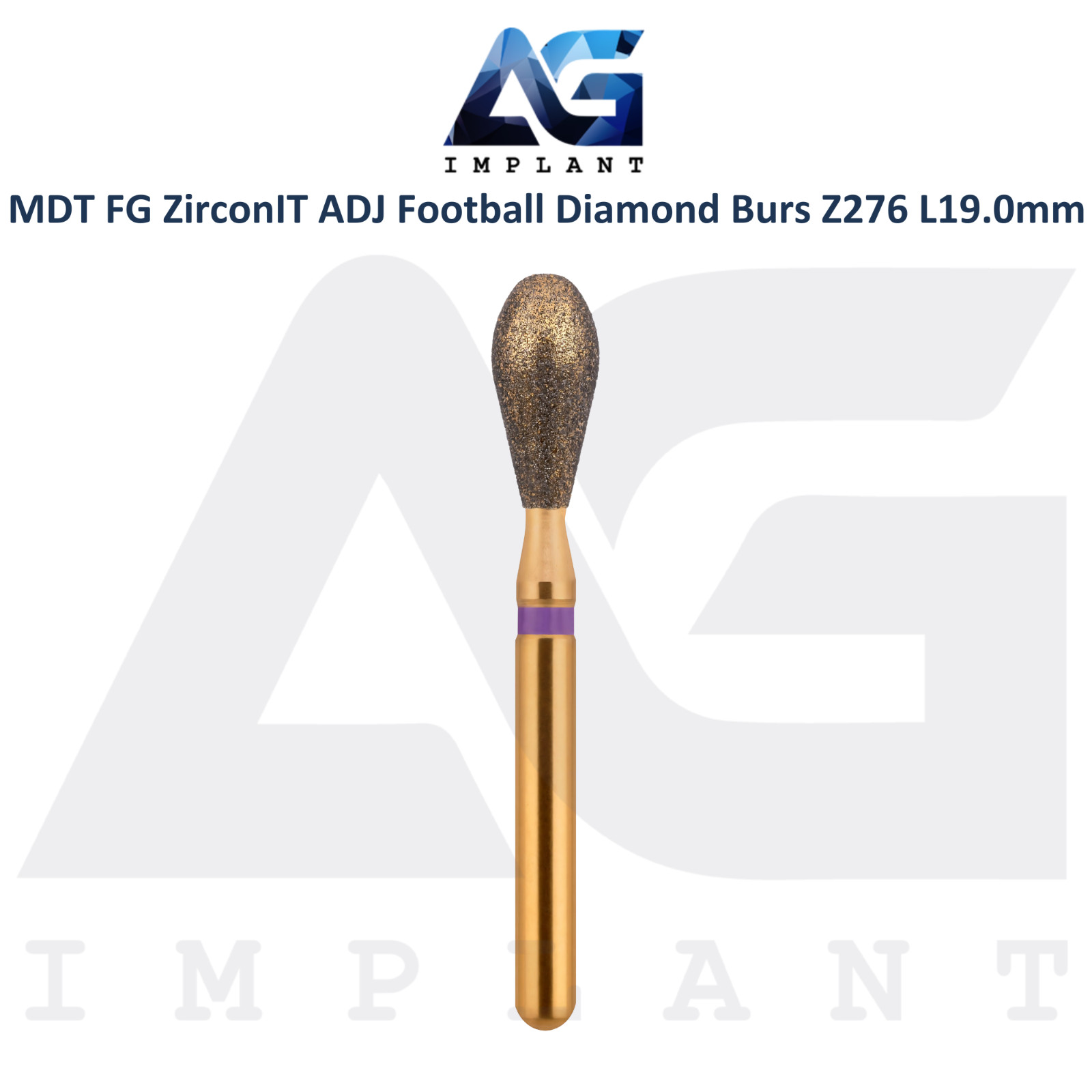 MDT Dental FG ZirconIT ADJ Football Diamond Bur Z276 L19.0mm Ø3.1mmX6.2mm