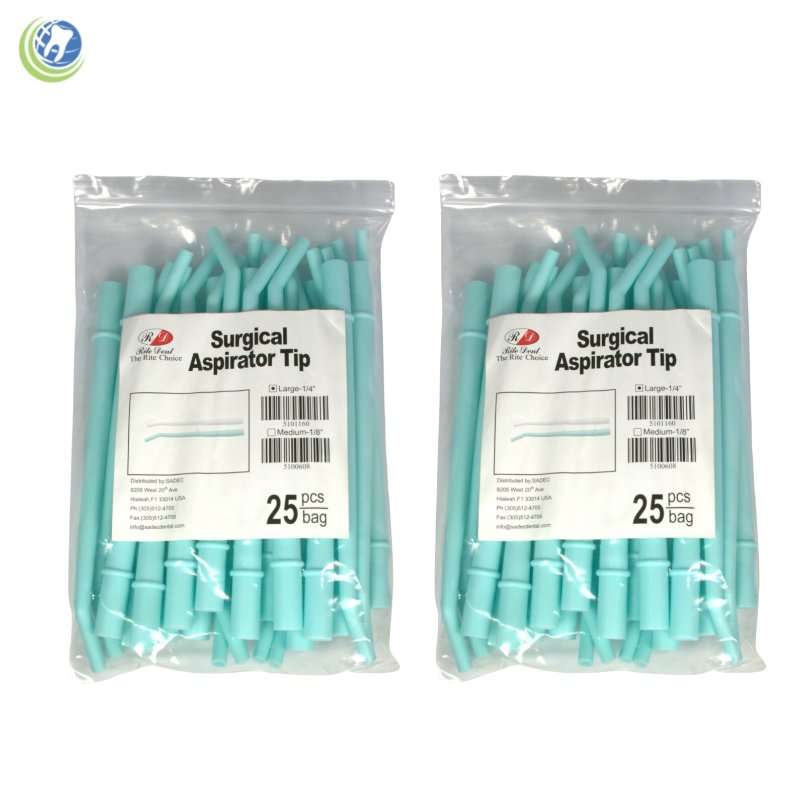 Dental Surgical Aspirator Suction Cannula Tips Aqua 1/4″ Diameter Type I 25/Bag