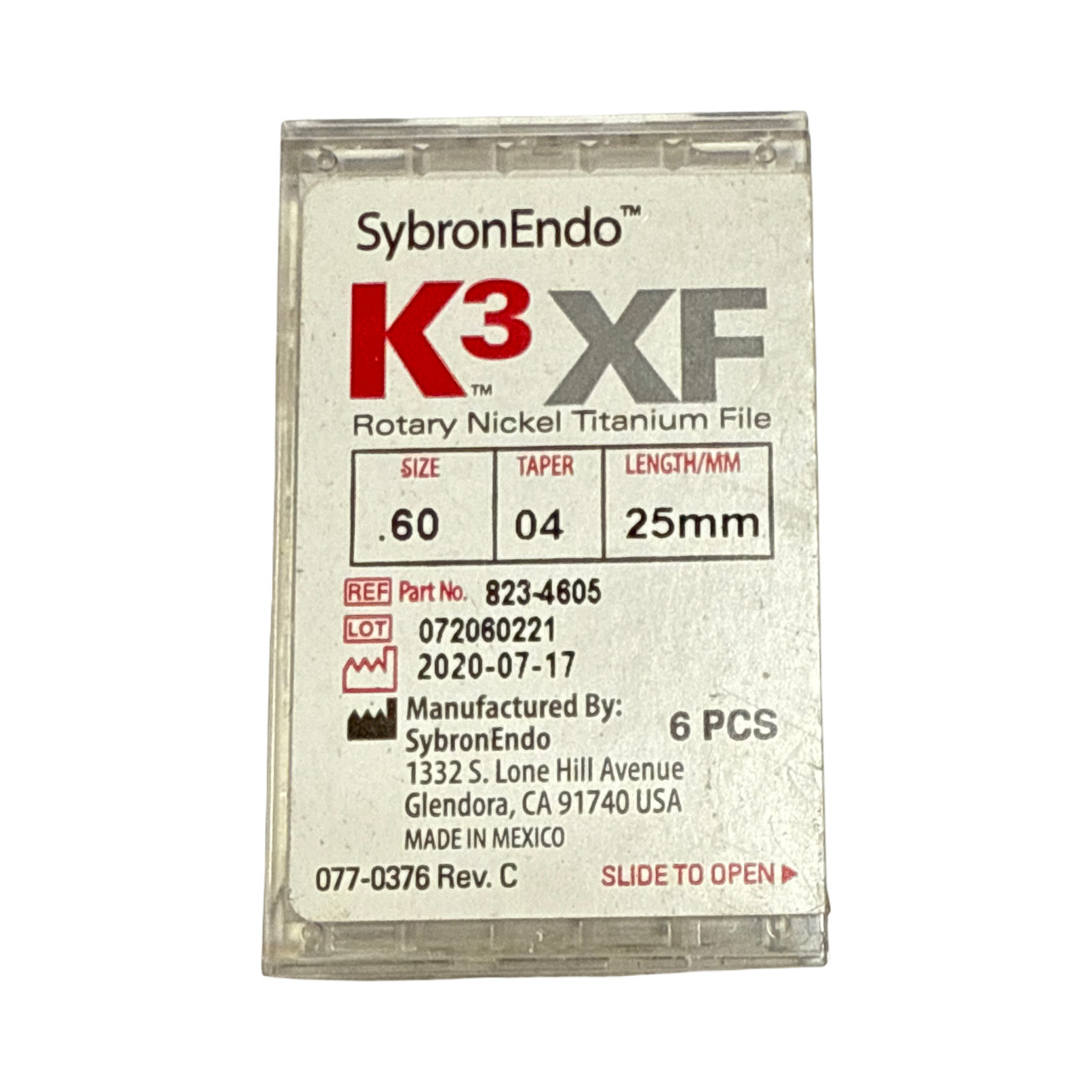 SybronEndo K3 Nickel-Titanium Files NiTi Endo Files K3 .60/04 25mm