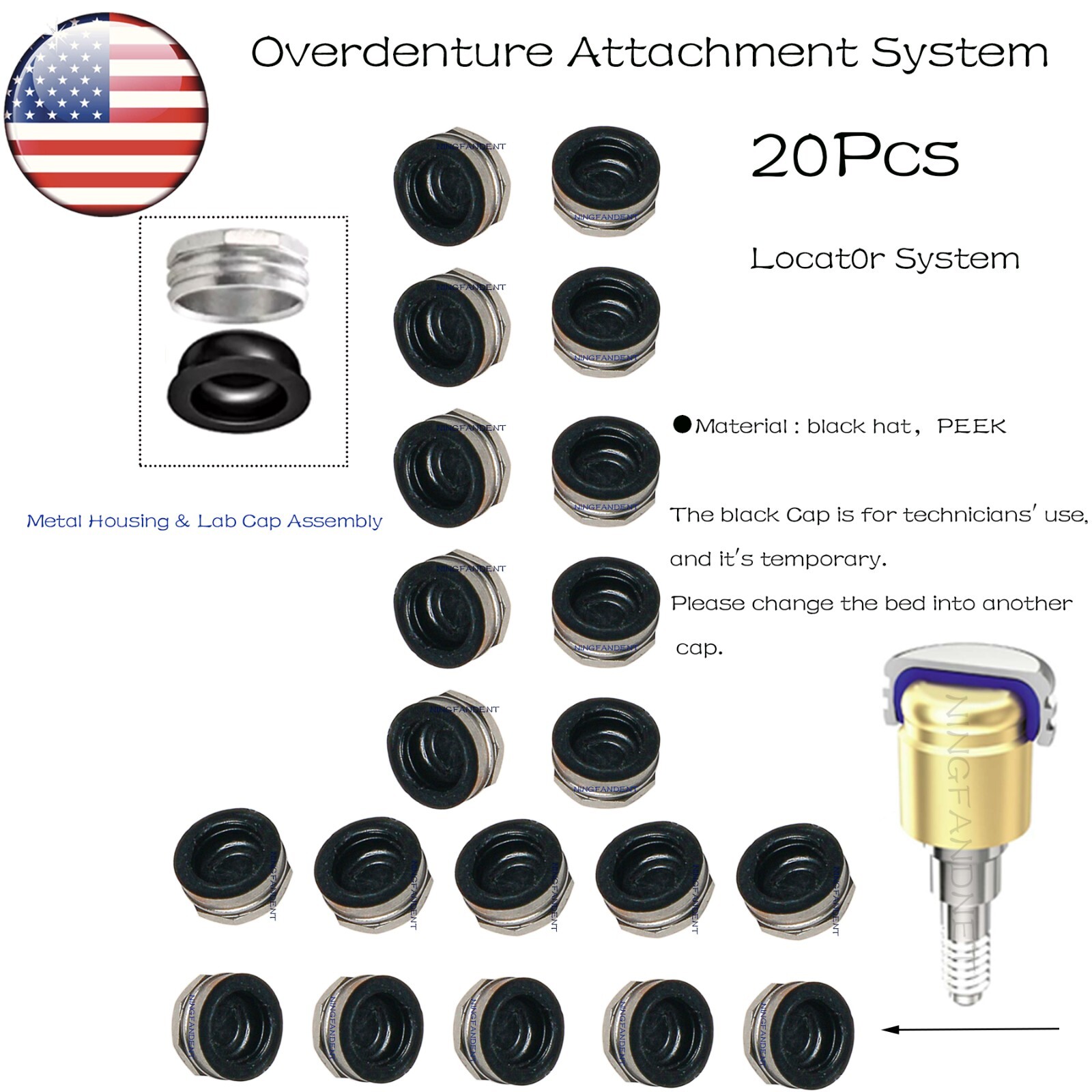 US Overdenture Locator Abutment Male Cap &Tools For Zimmer/BEGO/MIS/Cortex/Adin