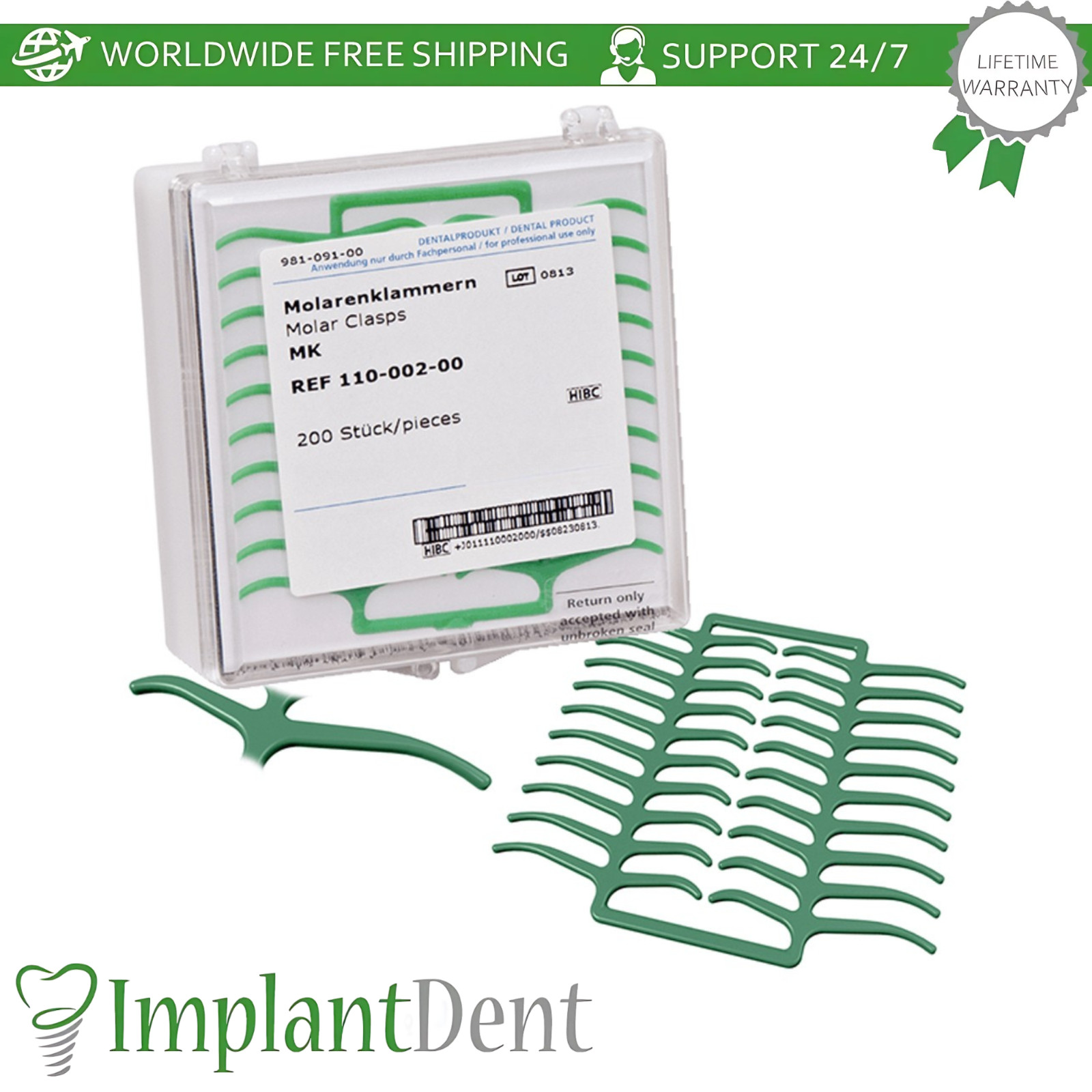200pcs Dental Green Wax MoIar Clasps Direct Retainers for Partial Dentures