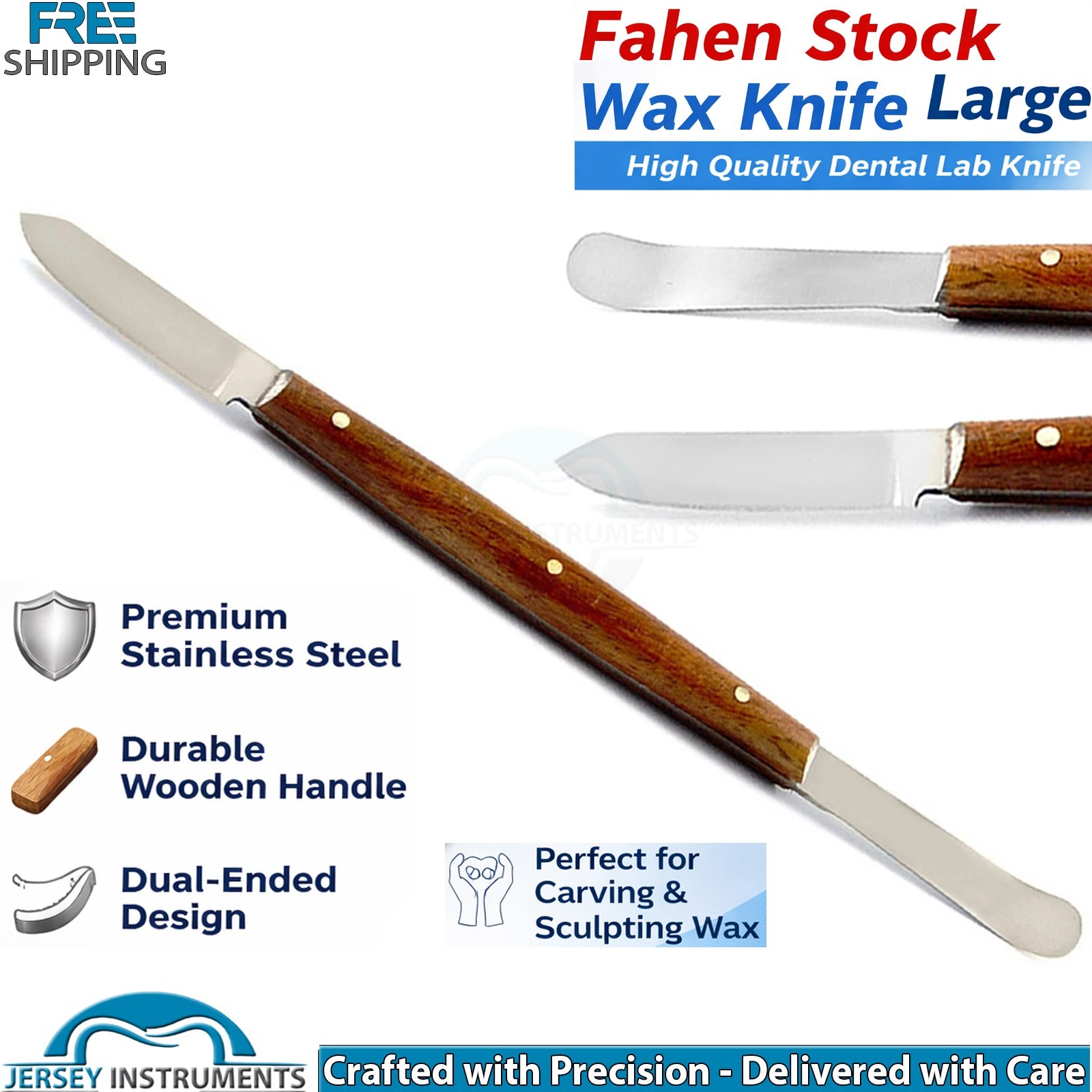 Dental Lab Fahnenstock Wax Knife Large Carver Modeling Spatula Wood Handle New