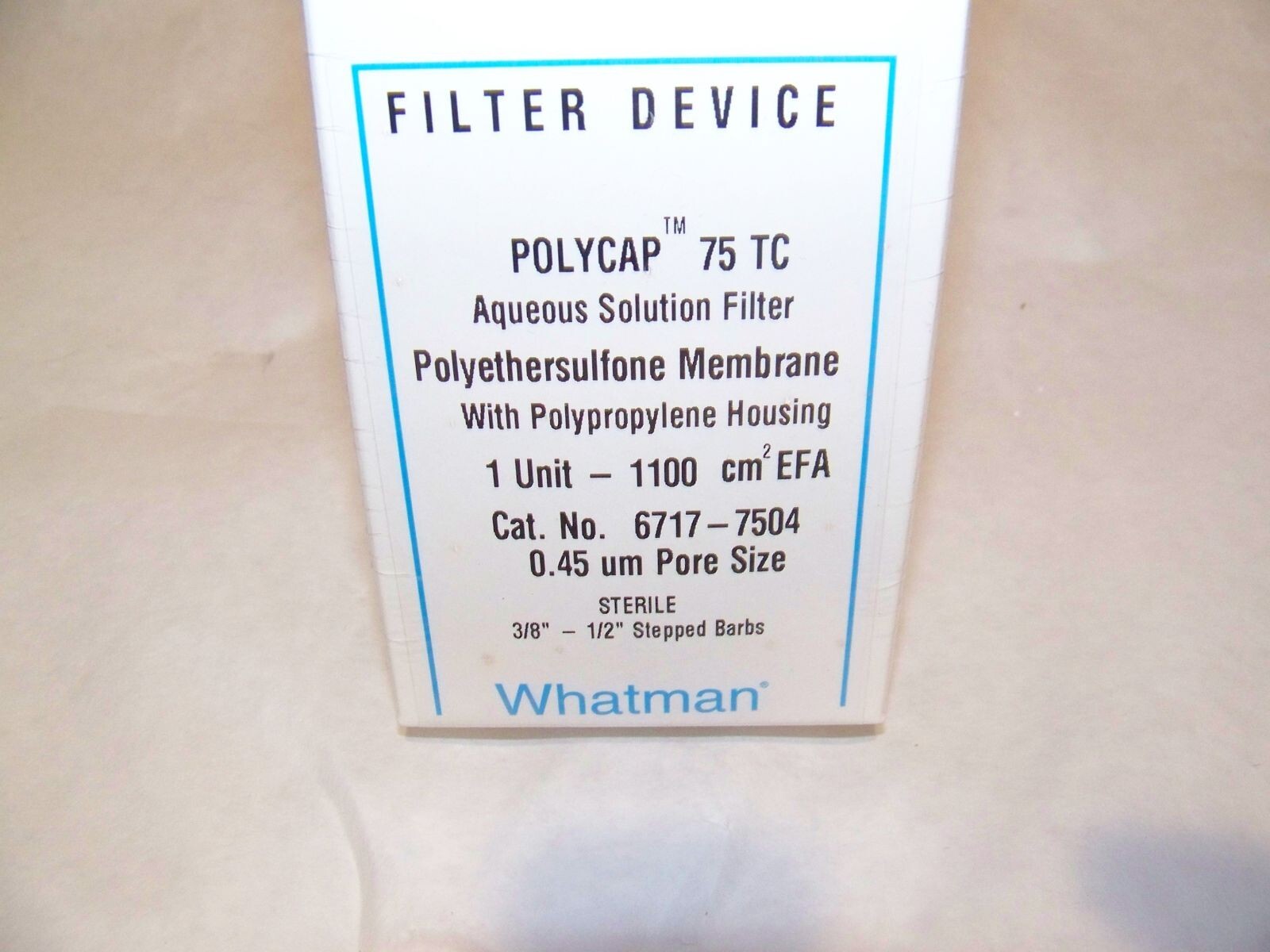Whatman 6717-7504 Polycap TC 75 Capsule Filter, 0.6/0.45 um, sterile, 1/2″