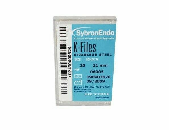 Kerr Sybron Endo Dental 21mm Stainless Steel K-files 6-file per box all size