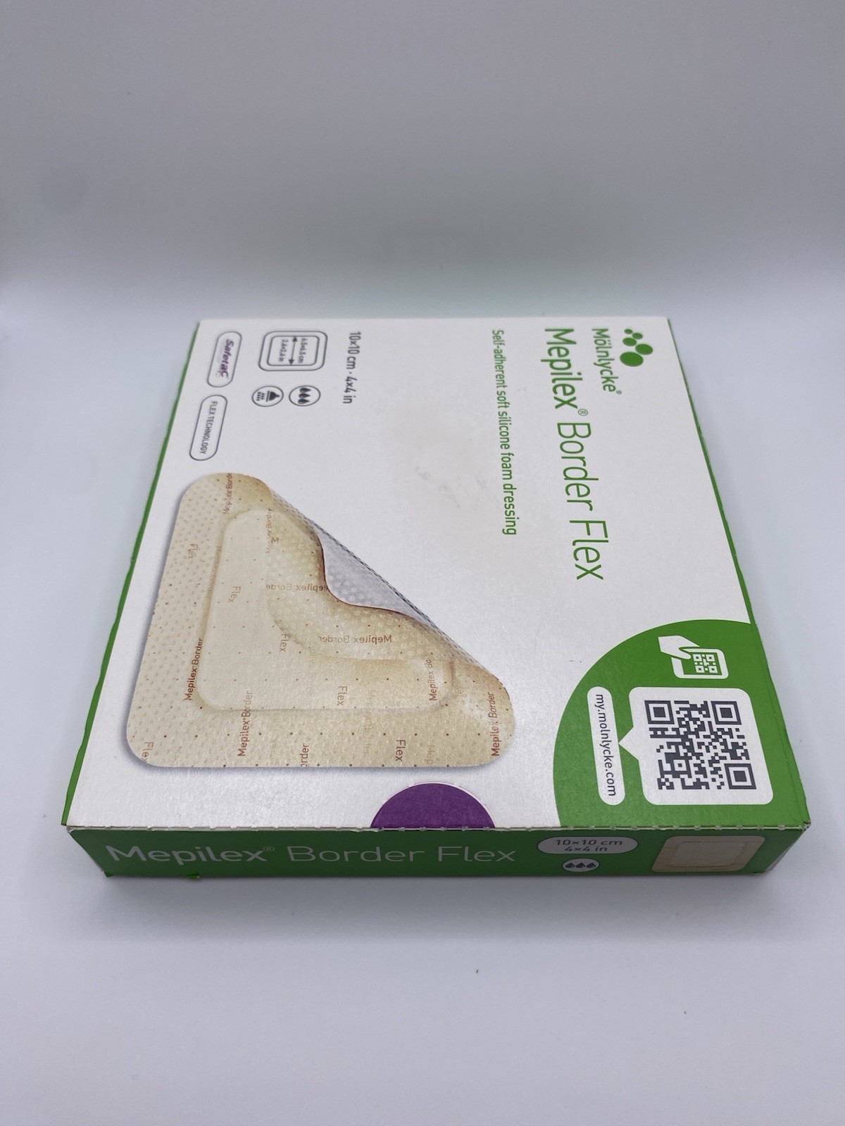 Mepilex Border Flex – Soft Silicone Foam Dressing – 4″ x 4″ – Box of 5 Dressings