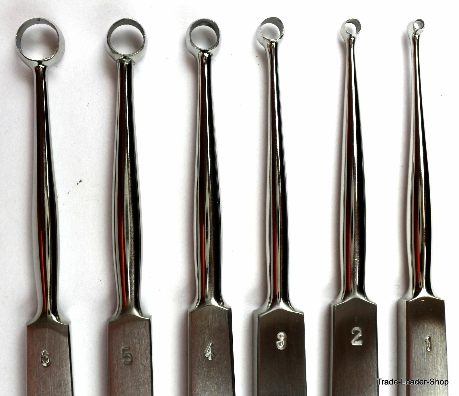 6x Fox Lupus Lupuskürette 5 1/2in 1,2, 3,4, 5,6in Skin Curette Dermatology