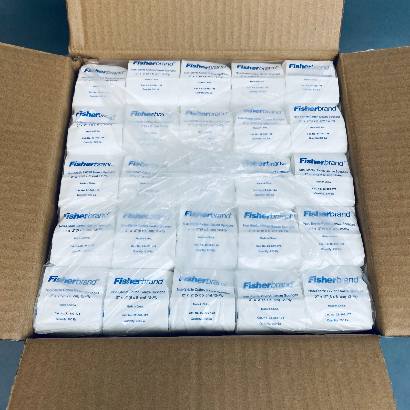 Fisherbrand Cotton Gauze Sponge 2 x 2 in. 12 Ply Case of 5000 Sponges