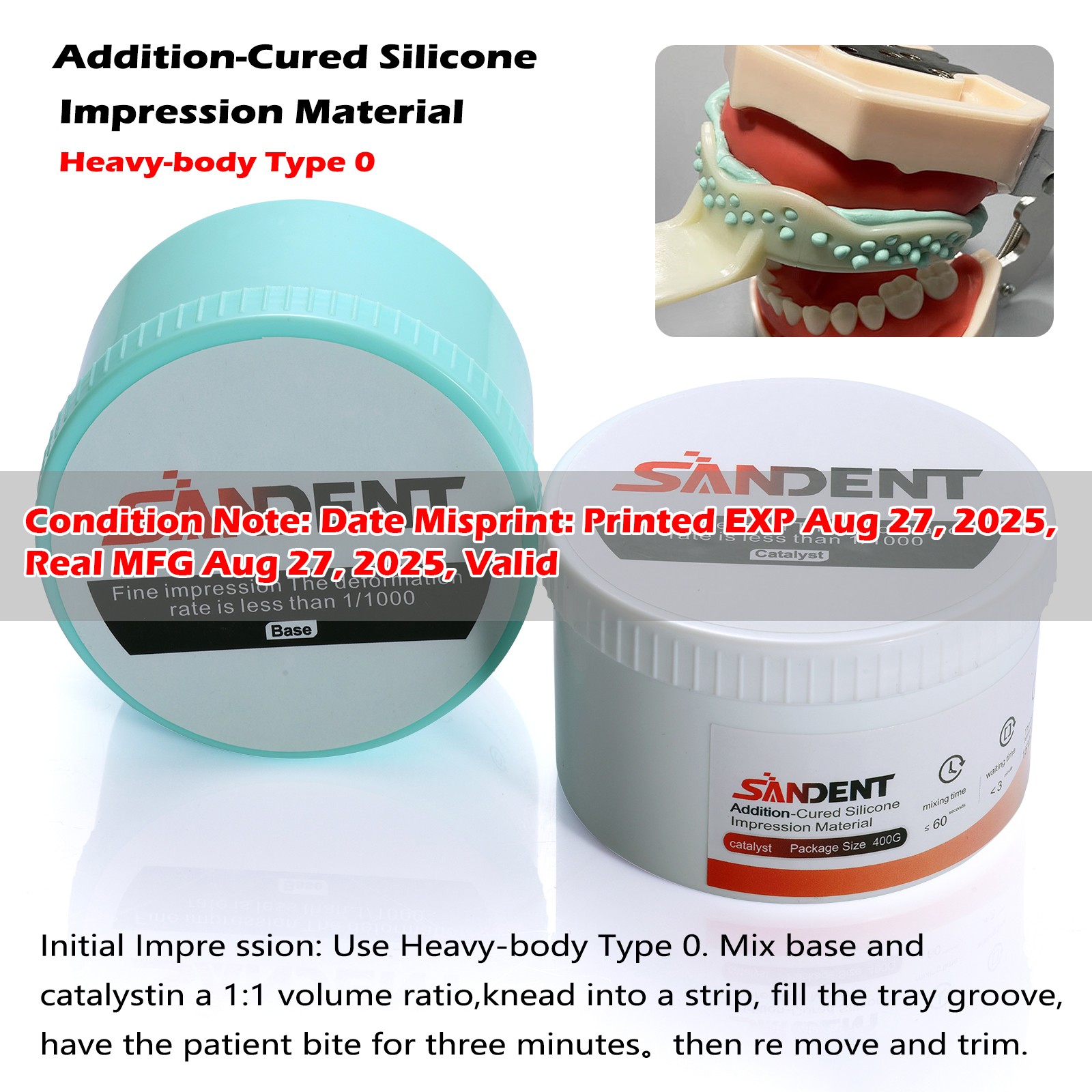 SANDENT Dental Putty Regular Set PVS VPS Impression Material 2 x 400g SALE